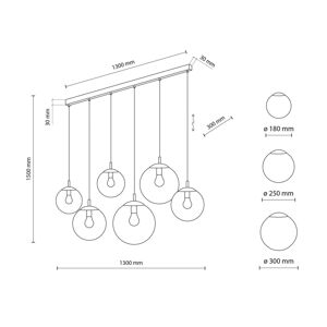 TK Lighting Závěsné svítidlo Esme, sklo, grafitově průhledné, 6 světel, lineární