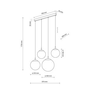 TK Lighting Závěsné svítidlo Esme, opálové sklo, čtyřsvětlo, lineární