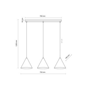 TK Lighting Závěsné svítidlo Cono, třísvětelné, lineární, délka 75 cm, bílé