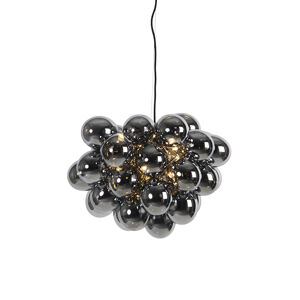 Designové závěsné svítidlo černé s kouřovým sklem kulaté 8-světlo - Uvas