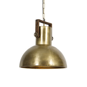 Průmyslová závěsná lampa bronzová se dřevem - Mango