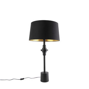 Stolní lampa ve stylu art deco černá s odstínem bavlny černá 45 cm - Diverso