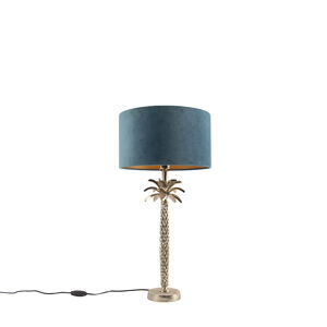 Art deco stolní lampa zlatá se sametově modrým odstínem 35 cm - Areka