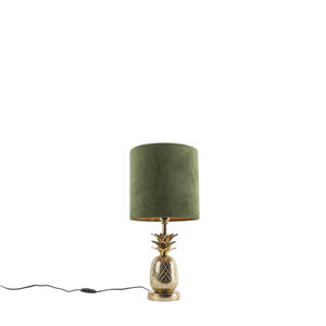 Botanická stolní lampa zlatá se sametovým odstínem zelené 25 cm - tropická