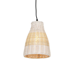 Venkovská závěsná lampa bílá se dřevem 20 cm - Burn Rattan