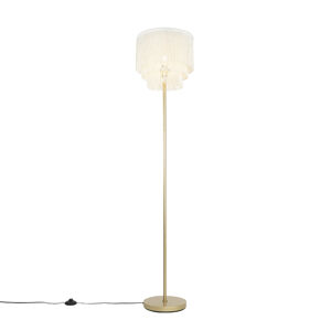 Orientální stojací lampa zlatého krémového stínu s třásněmi - Franxa