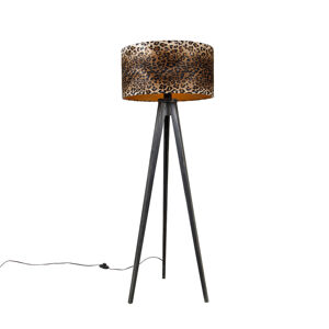 Stojací lampa trojnožka černá s leopardením stínítkem 50 cm - Tripod Classic