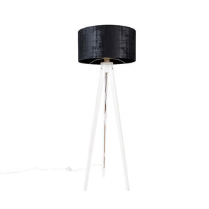 Moderní stojací lampa trojnožka bílá s černým sametovým stínítkem 50 cm - Tripod Classic