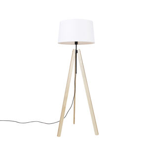 Moderní stojací lampa dřevěný látkový odstín béžový 45 cm stativ - Telu