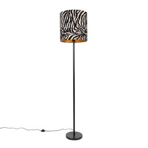 Moderní stojací lampa černé látkové stínítko zebra 40 cm - Simplo