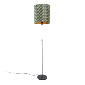 Stojací lampa s černým stínítkem s motivem páva 40 cm nastavitelná - Parte