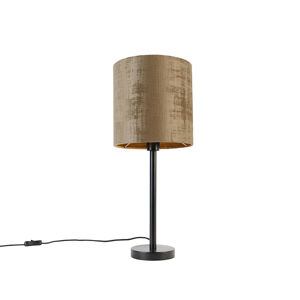 Moderní stolní lampa černá s hnědým stínítkem 25 cm - Simplo