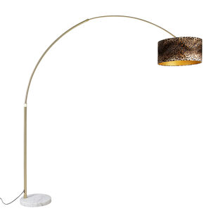 Oblouková lampa mosazná s bílým textilním stínítkem leopard 50 cm - XXL