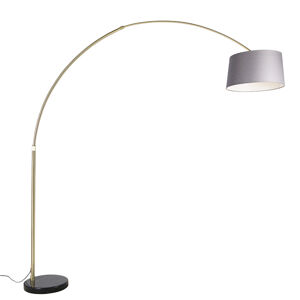 Oblouková lampa mosazná s mramorem a šedým látkovým stínítkem 45 cm - XXL