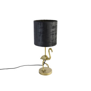 Vintage stolní lampa mosaz se stínidlem černá 20 cm - Animal Flamingo