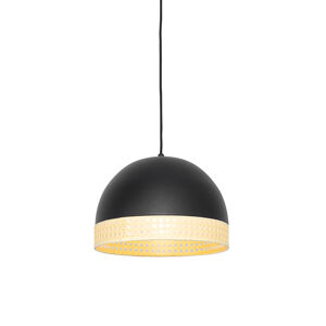 Orientální závěsné svítidlo černé s ratanem 30 cm - Magna Rotan