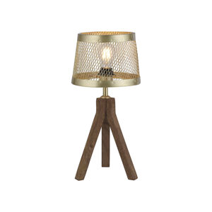 Průmyslová stolní lampa mosaz s dřevěným stativem - Shaun