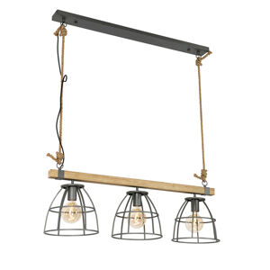 Industriële hanglamp zwart met hout 3-lichts - Arthur