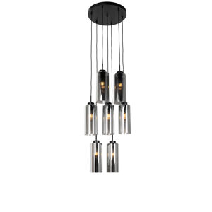 Art Deco hanglamp zwart met smoke glas 7-lichts - Laura