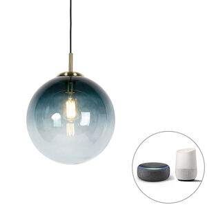 Chytrá závěsná lampa mosaz s oceánově modrým sklem 33 cm včetně Wifi ST64 - Pallon