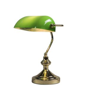 Klasická stolní lampa/lampa notáře mosazná se zeleným sklem - Banker