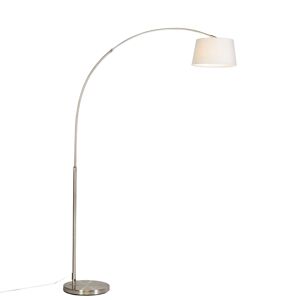 Moderní oblouková stojací lampa ocel s bílým látkovým stínítkem - Arc Basic