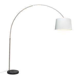Ocelová oblouková lampa s bílým látkovým stínítkem 45 cm - XXL