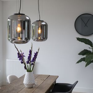 Sada 2 designových závěsných lamp černých s kouřovým sklem - Bliss