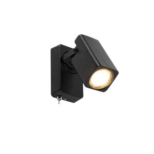 Modern Square Adjustable Wall Spotlight Black with Switch - Warden