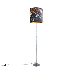 Vintage stojací lampa starorůžová sabajurem skvětinovým vzorem 40 cm - Simplo