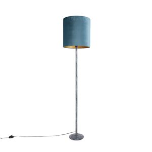 Stojací lampa starožitně šedá ssametovým stínítkem modré barvy 40 cm - Simplo
