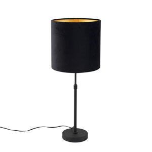 Stolní lampa černá s černým sametovým stínítkem se zlatem 25 cm - Parte