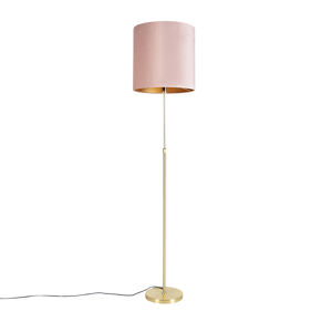 Stojací lampa zlatá/mosazná s růžovým sametovým stínítkem 40/40 cm - Parte