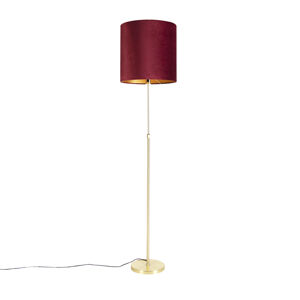 Stojací lampa zlatá/mosazná s červeným sametovým stínítkem 40/40 cm - Parte